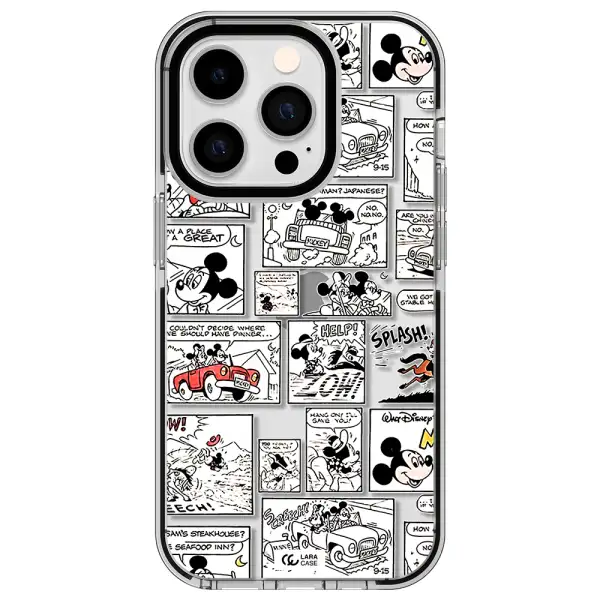 mickey mouse comic strip Apple iPhone 14 pro impact black border Case