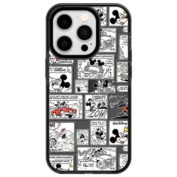 mickey mouse comic strip Apple iPhone 14 pro impact Smoke Black Case