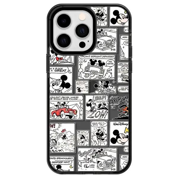 mickey mouse comic strip Apple iPhone 14 pro max impact Smoke Black Case