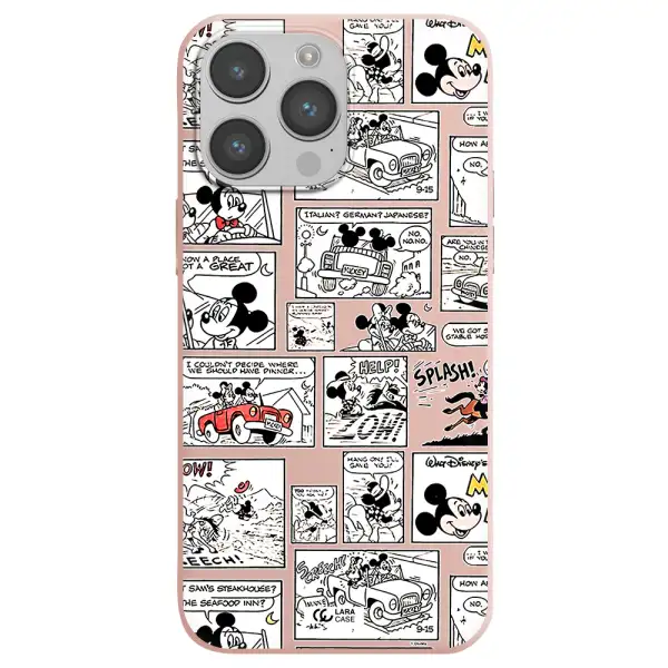 mickey mouse comic strip Apple iPhone 14 pro max Silicone pastel pink Case
