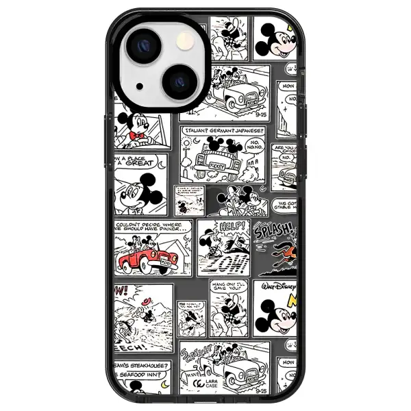 mickey mouse comic strip Apple iPhone 15 impact Smoke Black Case