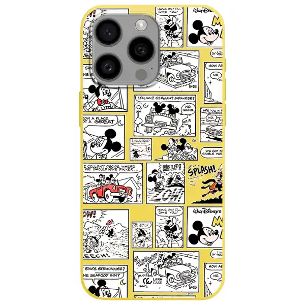 mickey mouse comic strip Apple Iphone 15 Pro max Silicone canary yellow Case