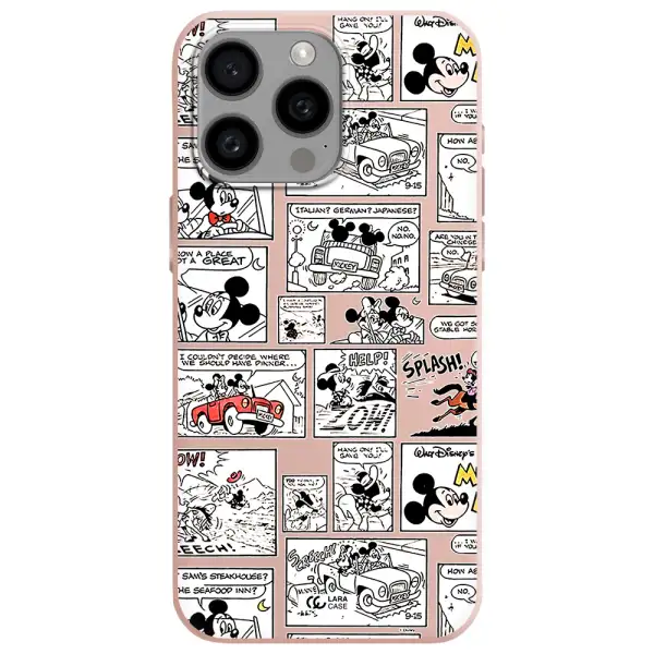 mickey mouse comic strip Apple Iphone 15 Pro max Silicone pastel pink Case