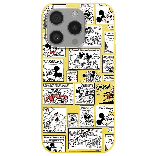 Mickey Mouse Comic Strip Apple Iphone 15 Pro Silicone Canary Yellow Case