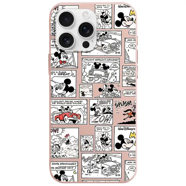 Mickey Mouse Comic Strip Apple Iphone 16 Pro Max Silicone Pastel Pink Case