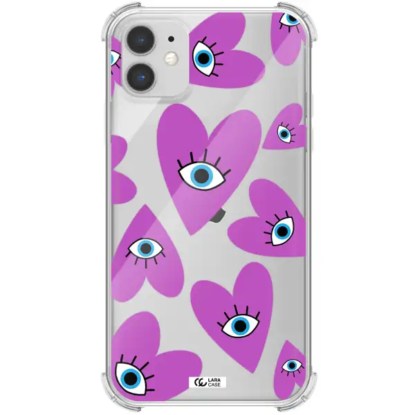 a purple heart with eyes and a black eye Apple iPhone 11 Clear PC Case