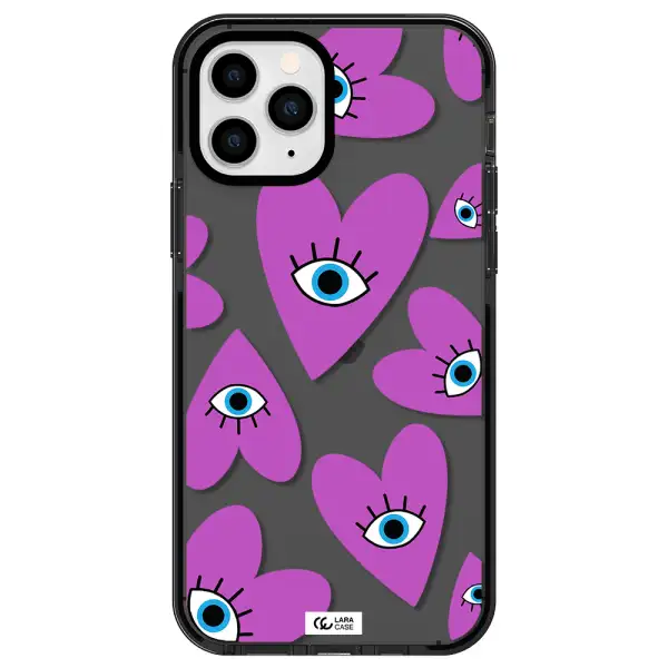 a purple heart with eyes and a black eye Apple iPhone 11 pro impact Smoke Black Case