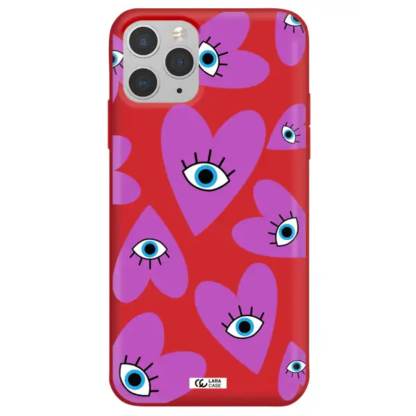 a purple heart with eyes and a black eye Apple iPhone 11 pro max Silicone Imperial Red Case