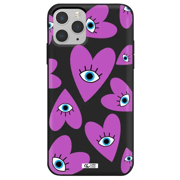 a purple heart with eyes and a black eye Apple iPhone 11 pro Silicone black Case
