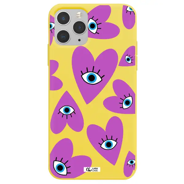 a purple heart with eyes and a black eye Apple iPhone 11 pro Silicone canary yellow Case