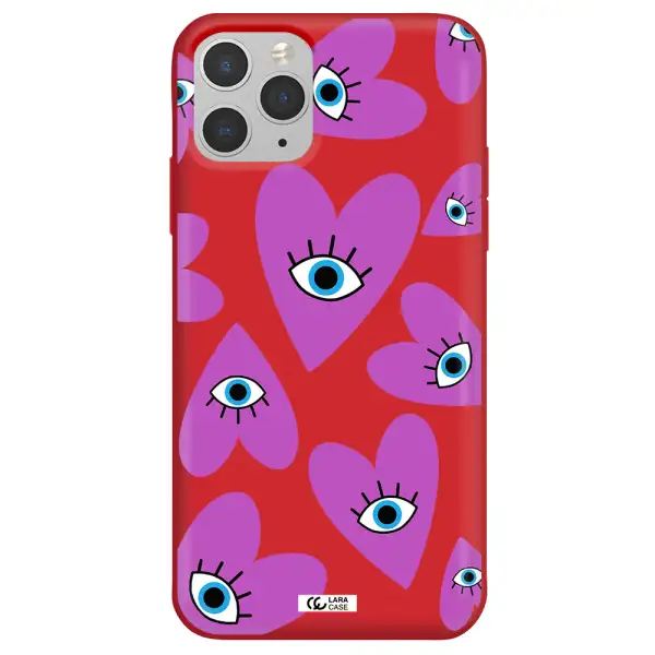 a purple heart with eyes and a black eye Apple iPhone 11 pro Silicone Imperial Red Case