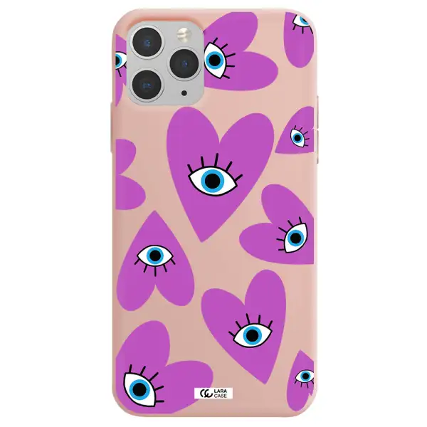 a purple heart with eyes and a black eye Apple iPhone 11 pro Silicone pastel pink Case