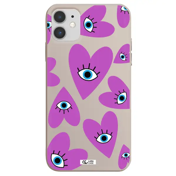 a purple heart with eyes and a black eye Apple iPhone 11 Silicone Stone Case