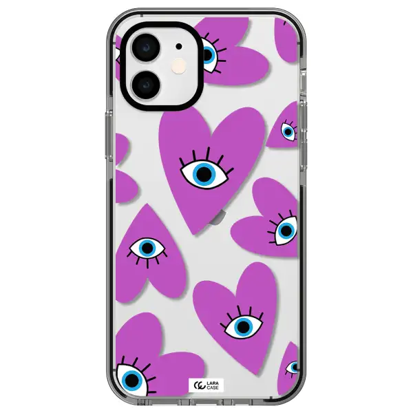 a purple heart with eyes and a black eye Apple iPhone 12 impact black border Case