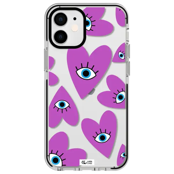 a purple heart with eyes and a black eye Apple iPhone 12 mini impact black border Case