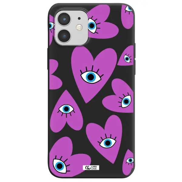 a purple heart with eyes and a black eye Apple iPhone 12 mini Silicone black Case