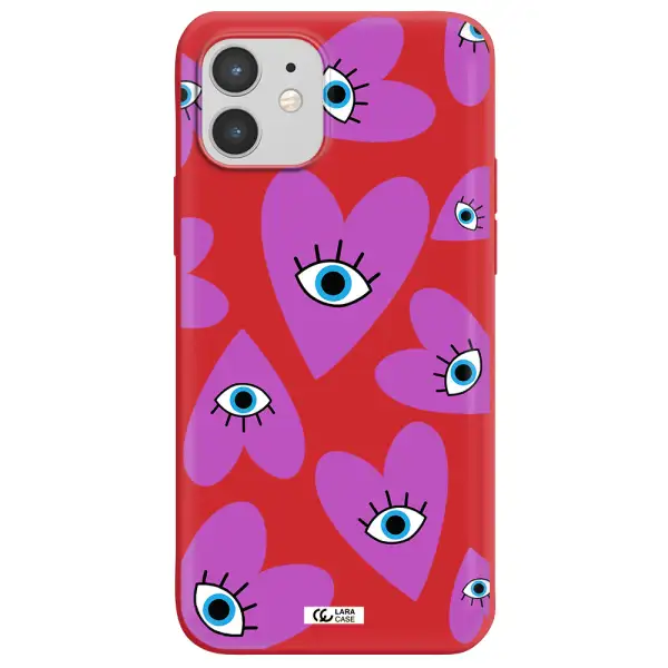 a purple heart with eyes and a black eye Apple iPhone 12 mini Silicone Imperial Red Case