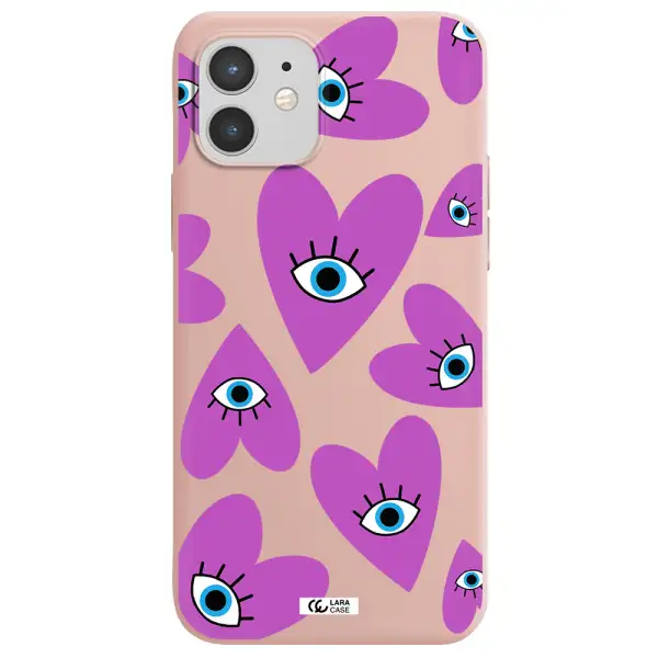 a purple heart with eyes and a black eye Apple iPhone 12 mini Silicone pastel pink Case