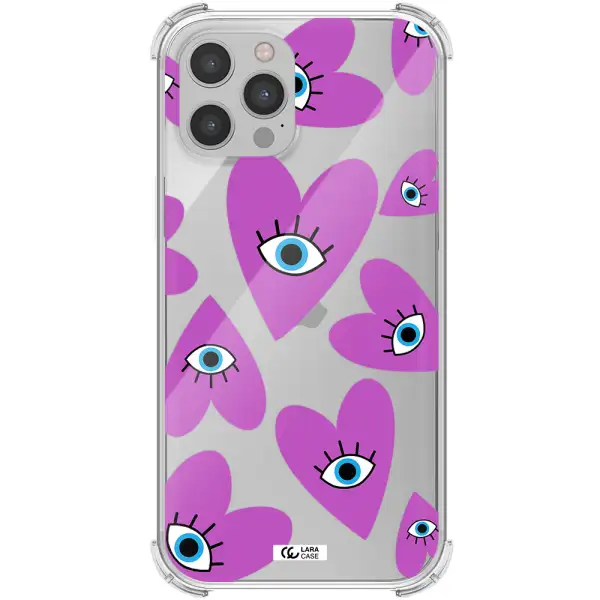 a purple heart with eyes and a black eye Apple iPhone 12 pro Clear PC Case