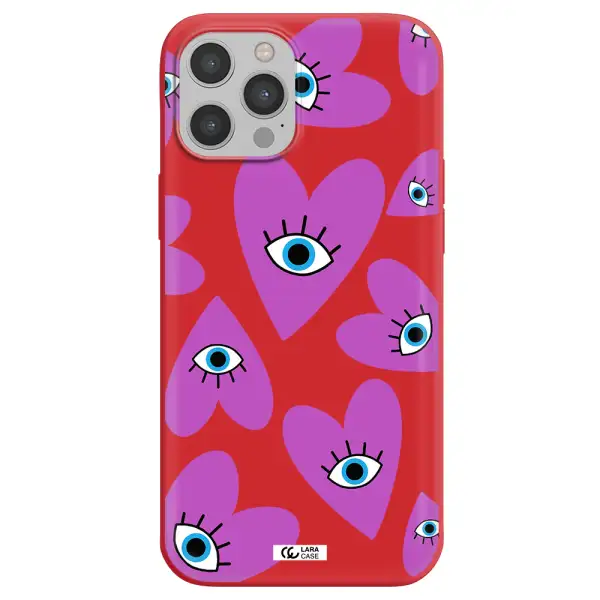 a purple heart with eyes and a black eye Apple iPhone 12 pro Silicone Imperial Red Case