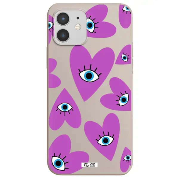a purple heart with eyes and a black eye Apple iPhone 12 Silicone Stone Case