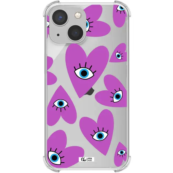 a purple heart with eyes and a black eye Apple iPhone 13 Clear PC Case
