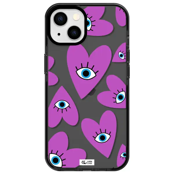 a purple heart with eyes and a black eye Apple iPhone 13 impact Smoke Black Case
