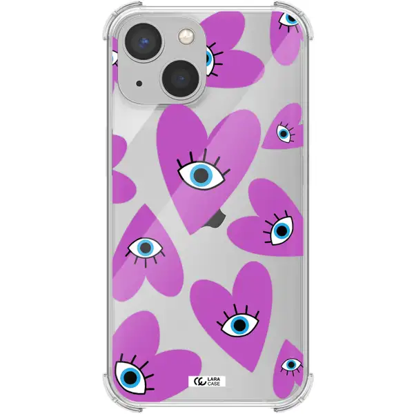 a purple heart with eyes and a black eye Apple iPhone 13 mini Clear PC Case
