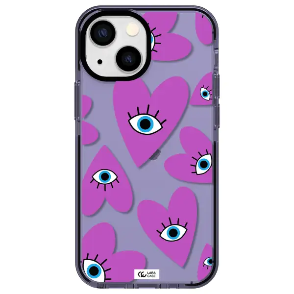 a purple heart with eyes and a black eye Apple iPhone 13 mini impact Lilac Case