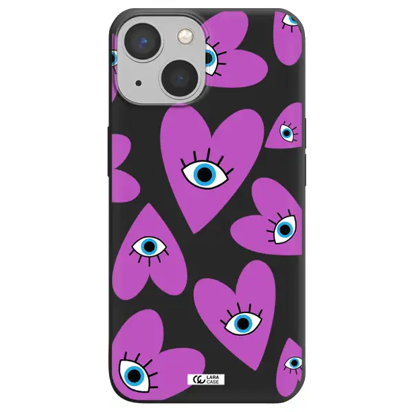 a purple heart with eyes and a black eye Apple iPhone 13 mini Silicone black Case
