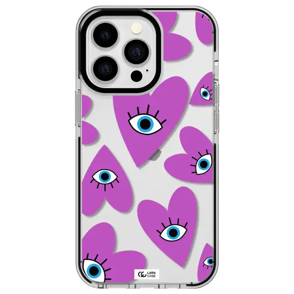 a purple heart with eyes and a black eye Apple iPhone 13 Pro impact black border Case