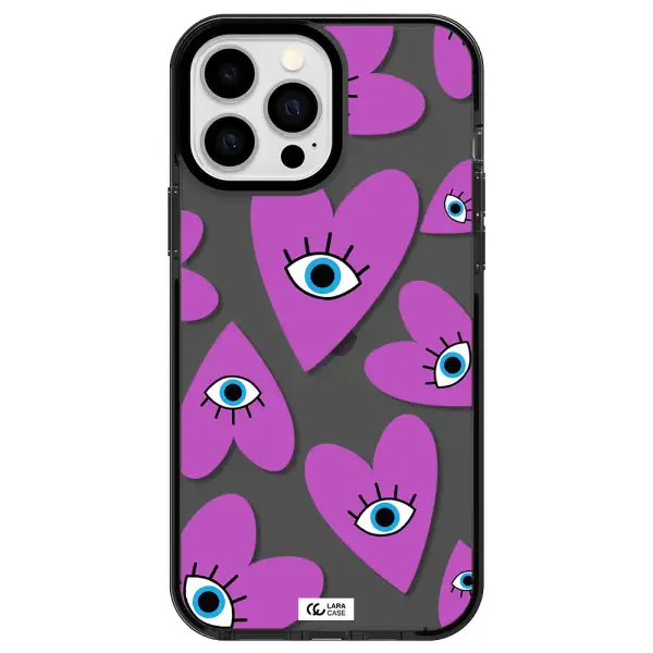 a purple heart with eyes and a black eye Apple iPhone 13 Pro Max impact Smoke Black Case