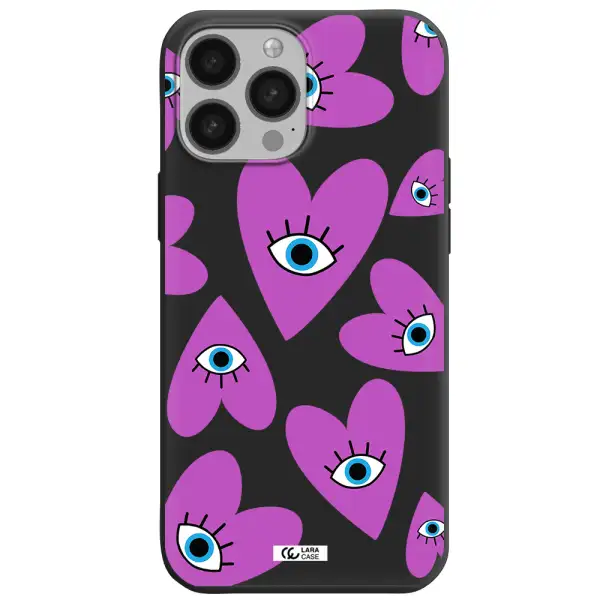 a purple heart with eyes and a black eye Apple iPhone 13 Pro Max Silicone black Case