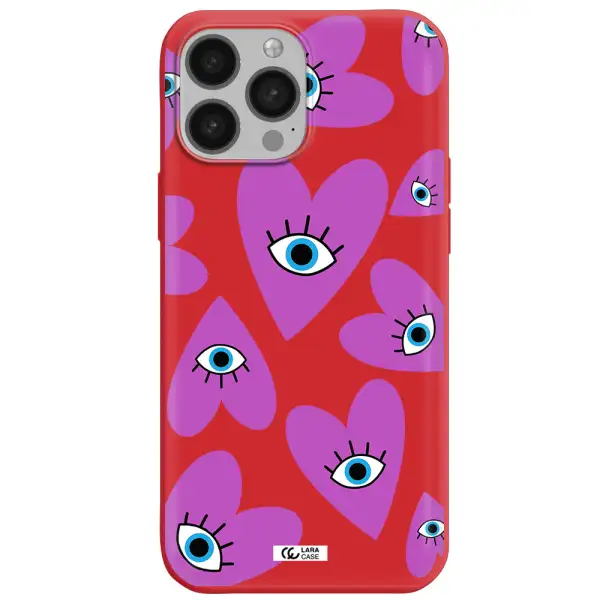 a purple heart with eyes and a black eye Apple iPhone 13 Pro Max Silicone Imperial Red Case