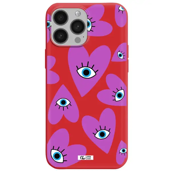 a purple heart with eyes and a black eye Apple iPhone 13 Pro Silicone Imperial Red Case