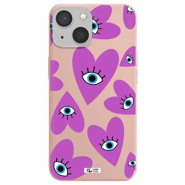 a purple heart with eyes and a black eye Apple iPhone 13 Silicone pastel pink Case