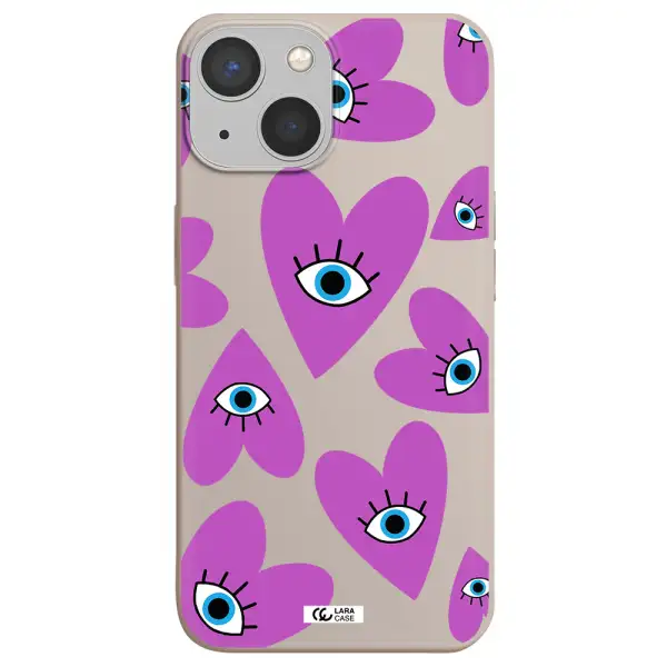 a purple heart with eyes and a black eye Apple iPhone 13 Silicone Stone Case