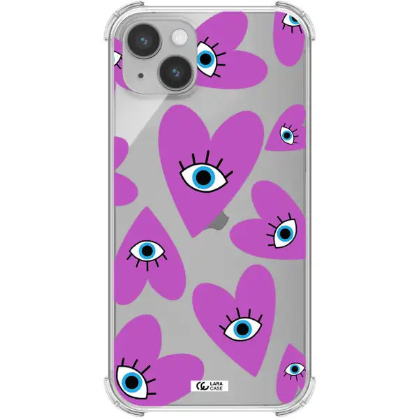 a purple heart with eyes and a black eye Apple iPhone 14 Clear PC Case