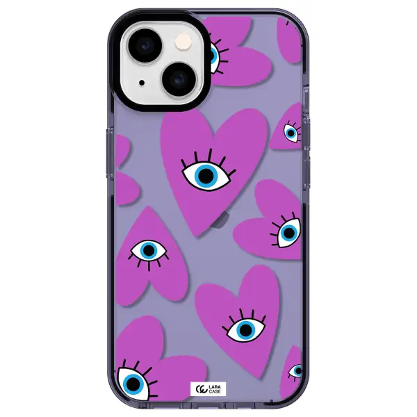 a purple heart with eyes and a black eye Apple iPhone 14 impact Lilac Case