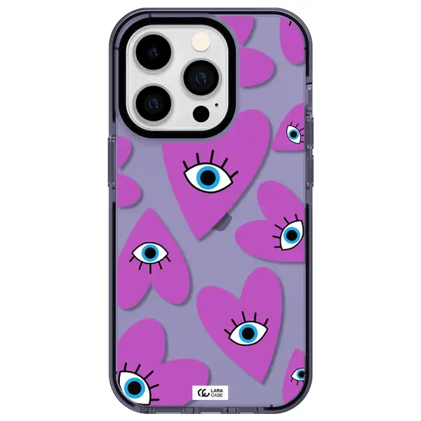 a purple heart with eyes and a black eye Apple iPhone 14 pro impact Lilac Case