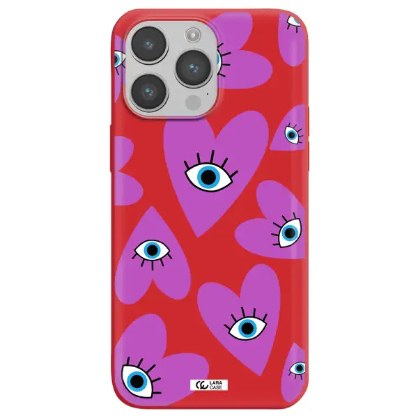 a purple heart with eyes and a black eye Apple iPhone 14 pro Silicone Imperial Red Case