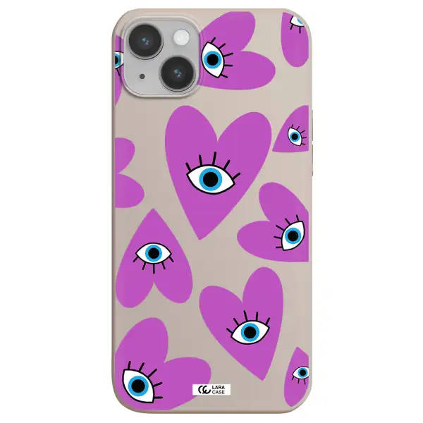 a purple heart with eyes and a black eye Apple iPhone 14 Silicone Stone Case
