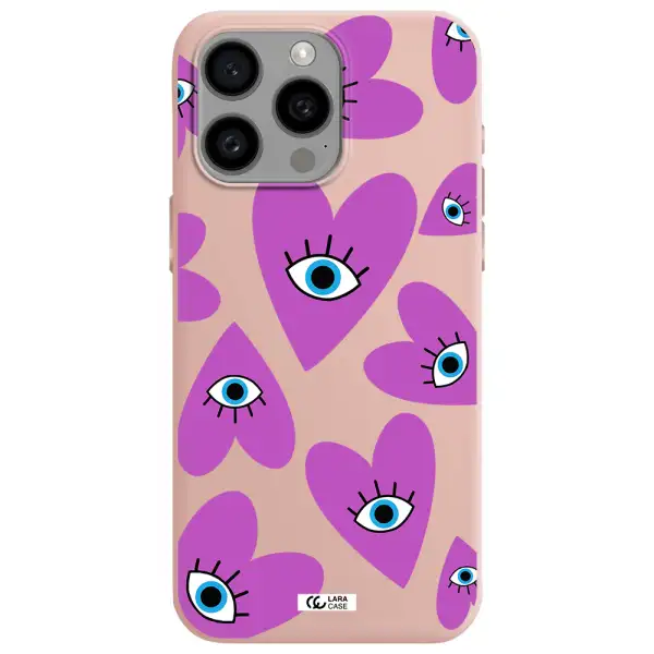 a purple heart with eyes and a black eye Apple Iphone 15 Pro max Silicone pastel pink Case