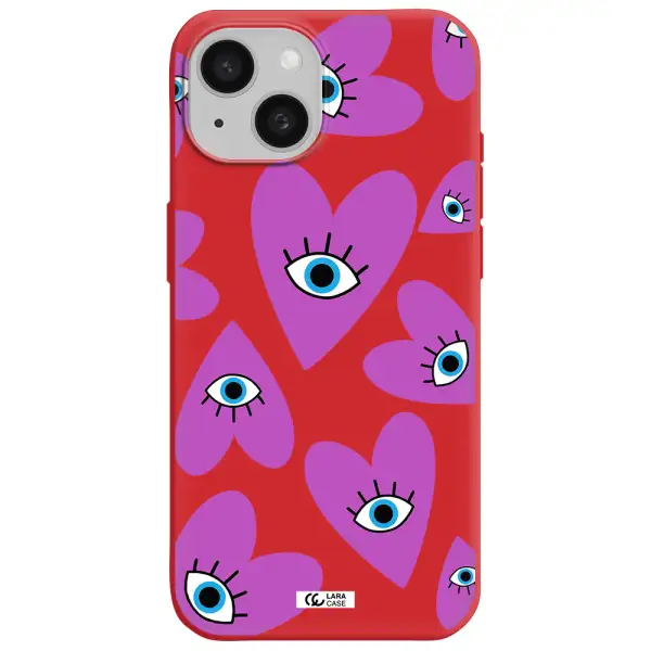 A Purple Heart With Eyes And A Black Eye Apple Iphone 15 Silicone Imperial Red Case