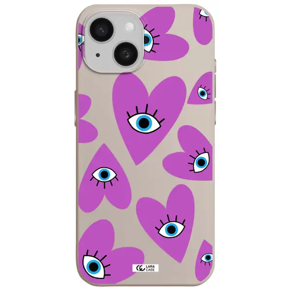 a purple heart with eyes and a black eye Apple iPhone 15 Silicone Stone Case