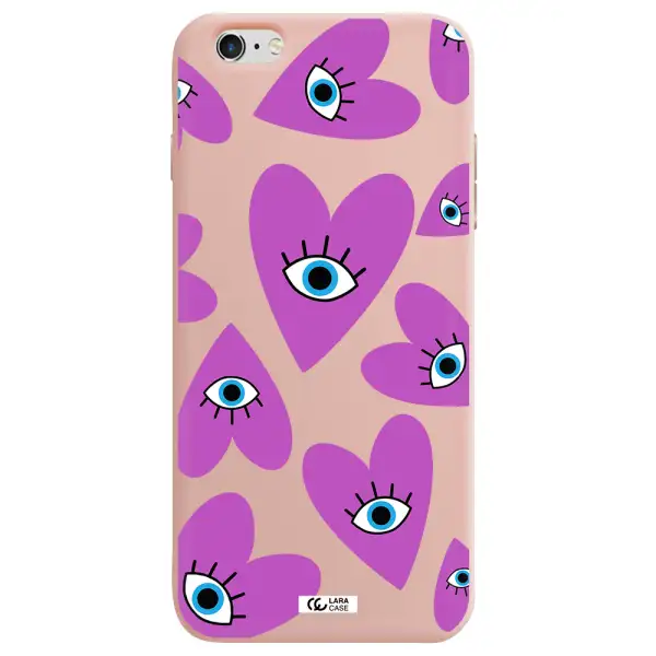 a purple heart with eyes and a black eye Apple iPhone 6 s plus Silicone pastel pink Case