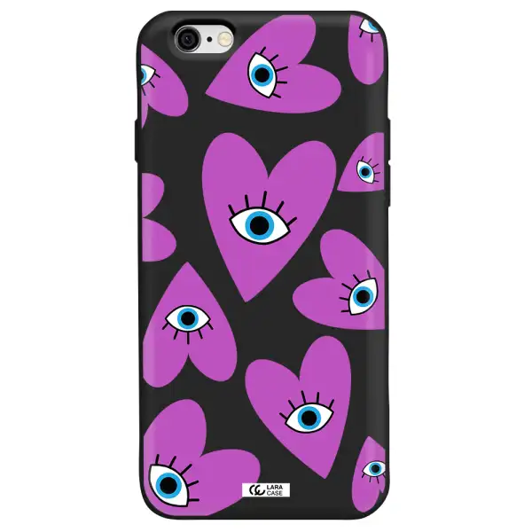 a purple heart with eyes and a black eye Apple iPhone 6 Silicone black Case