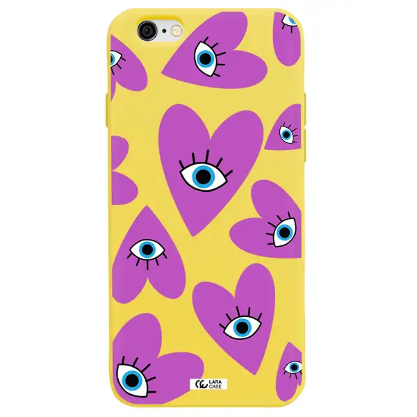 a purple heart with eyes and a black eye Apple iPhone 6 Silicone canary yellow Case
