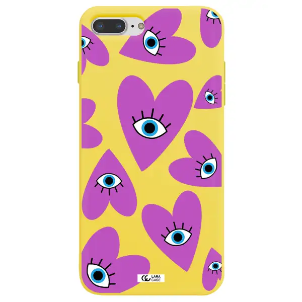 a purple heart with eyes and a black eye Apple iPhone 7 plus Silicone canary yellow Case