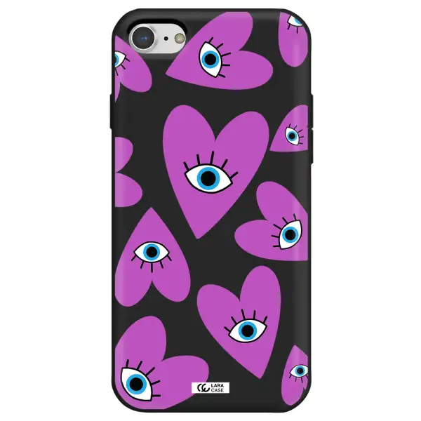 a purple heart with eyes and a black eye Apple iPhone 7 Silicone black Case
